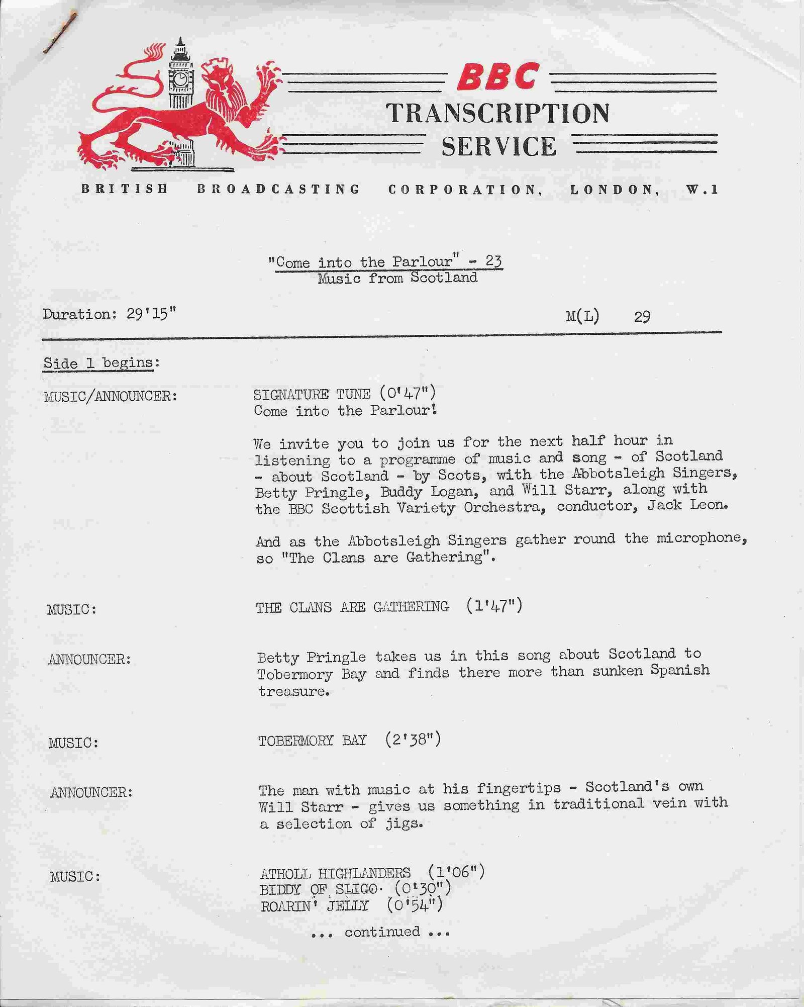 94021 Come into the parlour - 23 / 24 (Side 1 of 2) Various Inserts from 94021